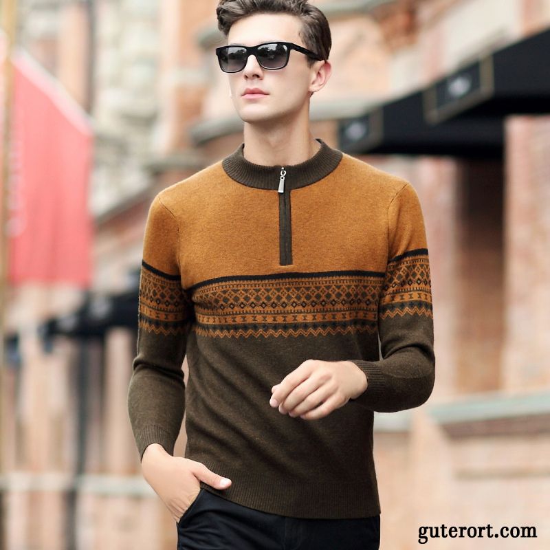 Strick Rollkragenpullover Herren Billig, Herren Rollkragenpullover Weiß Kaffeebraun