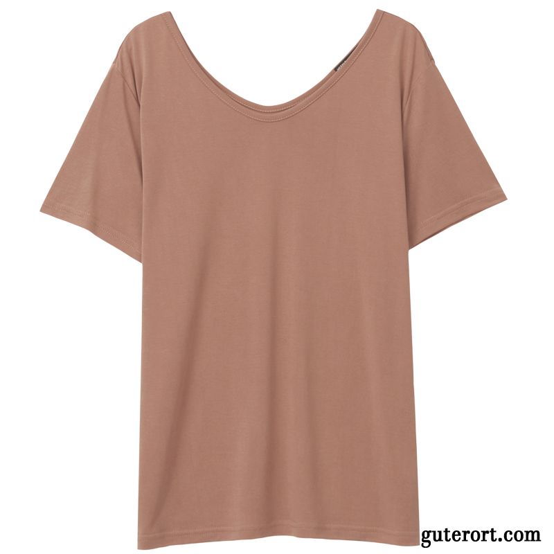 T-shirts Damen Großem Kragen Lose Sommer Neu Khaki Weiß