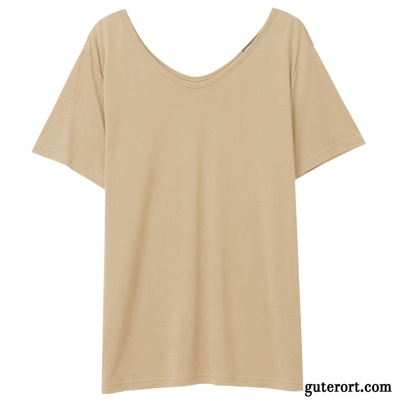 T-shirts Damen Großem Kragen Lose Sommer Neu Khaki Weiß