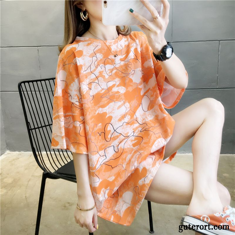 T-shirts Damen Neu Lose Fett Langer Abschnitt Große Größe Sommer Camouflage Rot