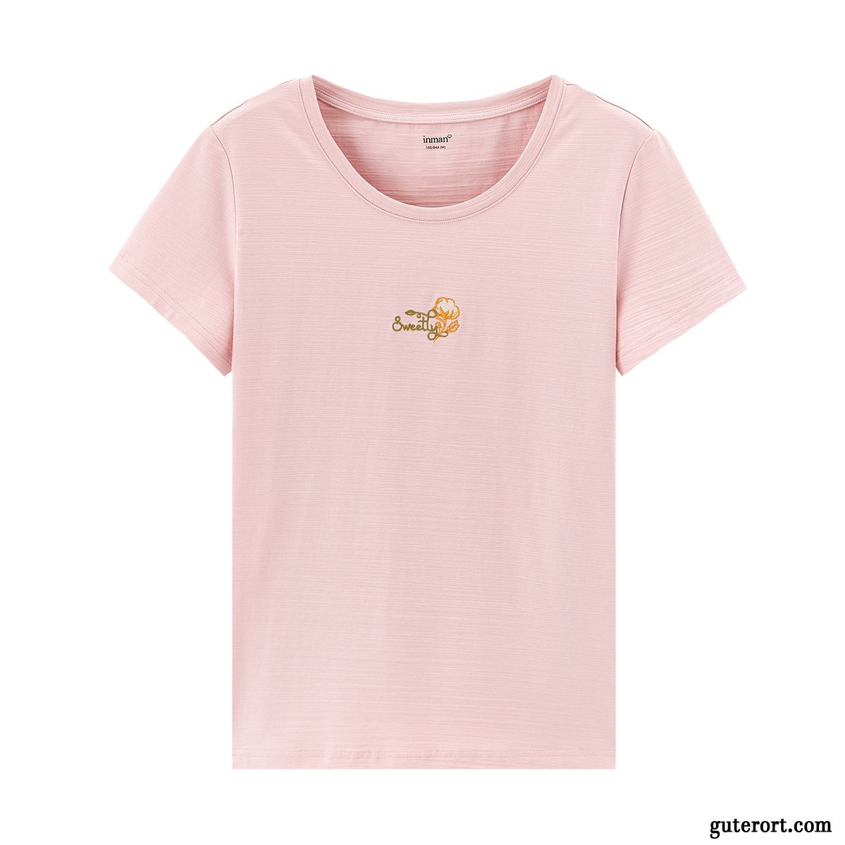 T-shirts Damen Rein Sommer Rundhals Baumwolle Frisch Bestickt Rosa