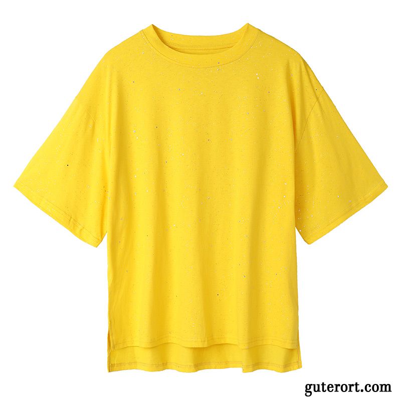 T-shirts Damen Sommer Mode Europa Trend Paillette Rein Schwarz Gelb