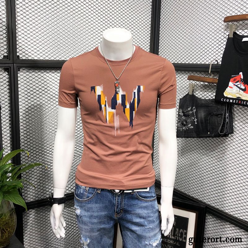 T-shirts Herren Rundhals Europa Elastisch Schlank Sommer Trend Schwarz