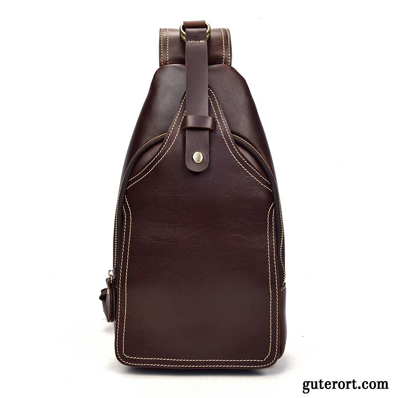 Umhängetaschen Herren Rucksack Mini Reisen Echt Leder Brusttasche Rindsleder Braun Dunkel