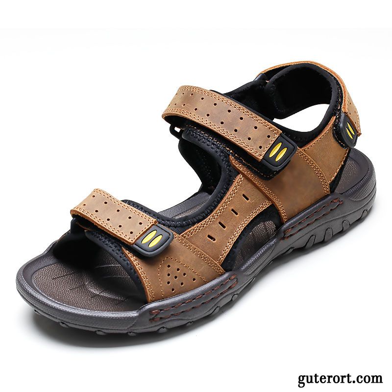 Zehensandalen Herren Leder Gestreift, Mode Sandalen Herren