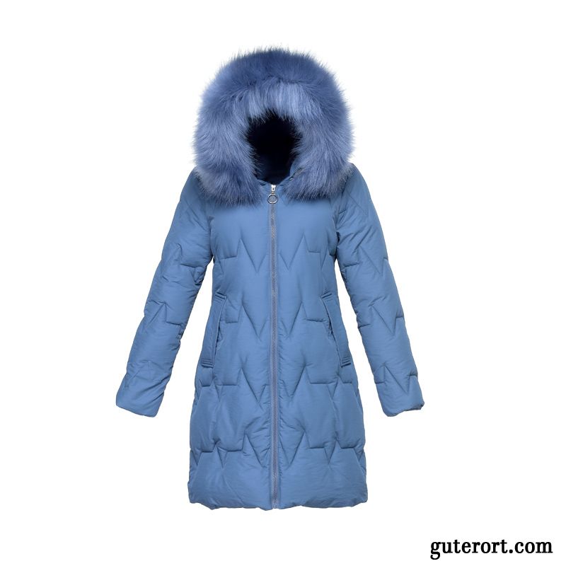 Baumwolle Mantel Damen Einfach Groß Allgleiches Persönlichkeit Warme Temperament Blau