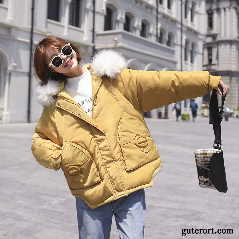 Baumwolle Mantel Damen Freizeit Mode Persönlichkeit Lose Mit Kapuze Elegant Gelb