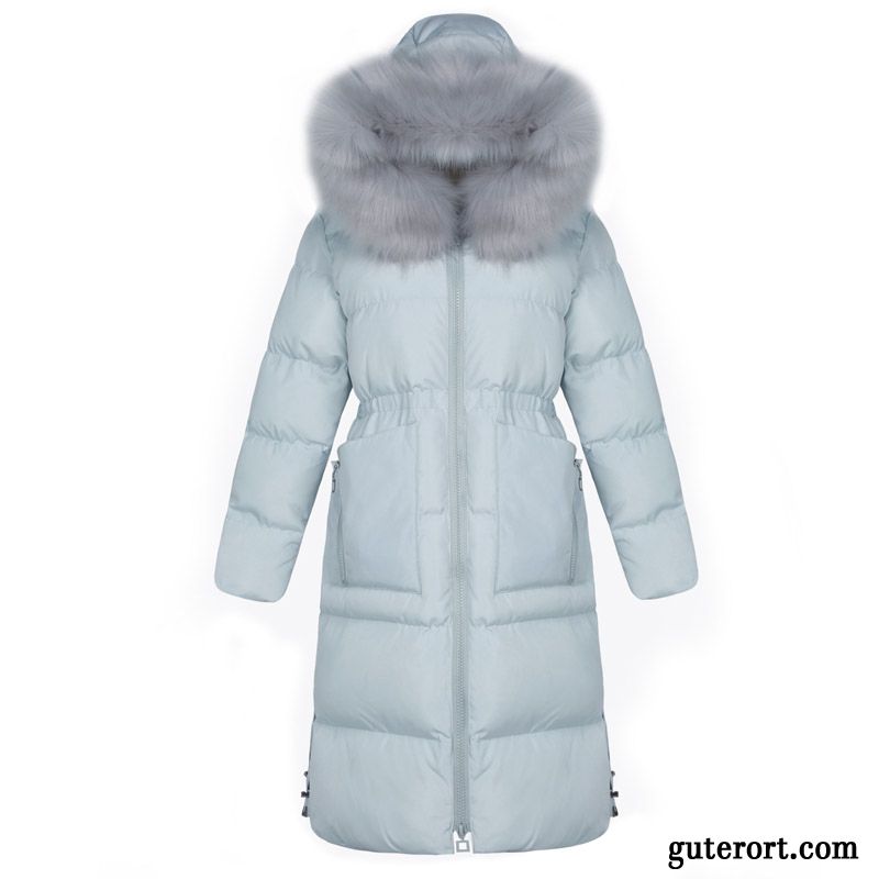 Baumwolle Mantel Damen Winter Heißer Art Langer Abschnitt Neu Baumwollgepolsterte Überzieher Blau