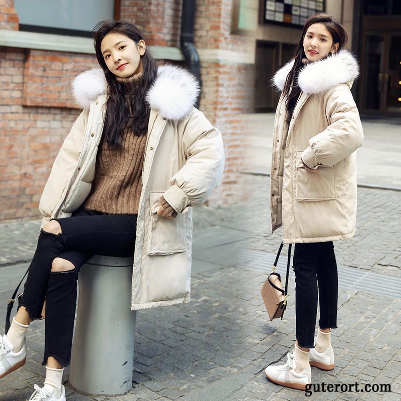Baumwolle Mantel Damen Überzieher Mode Neu Winter Kleiner Stil Großer Pelzkragen Weiß Beige