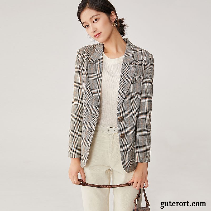 Blazer Damen Gitter Trend Feder Anzüge Freizeit Lose Rot