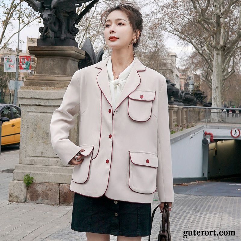 Blazer Damen Retro Feder Anzüge Trend Kostüm Überzieher Beige