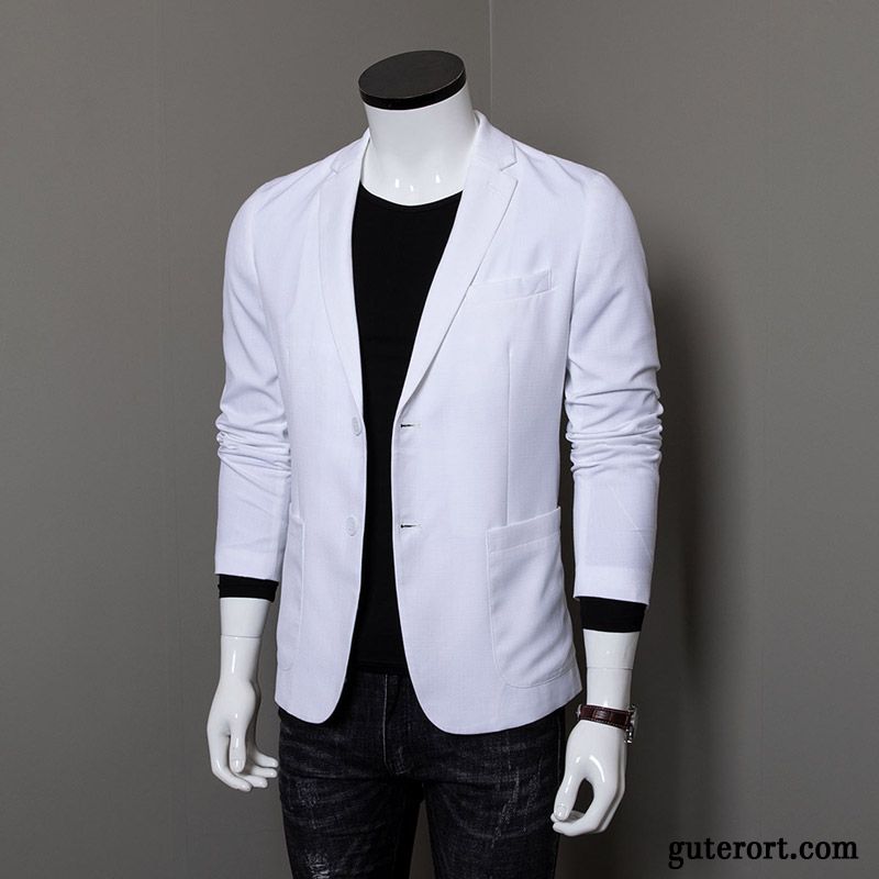 Blazer Herren Retro Anzüg Schlank Trend Freizeit Feder Weiß