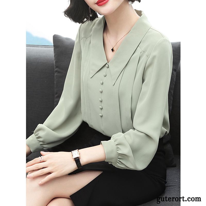 Blusen Damen Chiffon Mode Feder Trend Mantel Temperament Grün