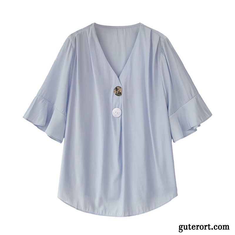Blusen Damen Entwurf Neu Mantel Chiffon Sommer V-ausschnitt Weiß Grau