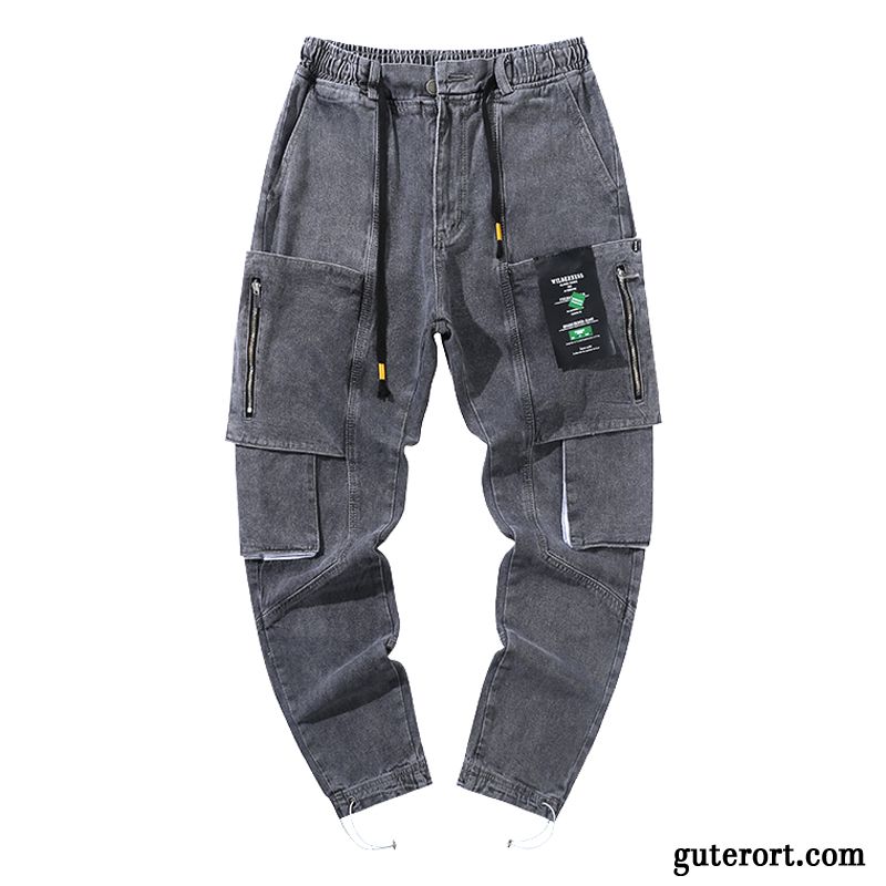 Cargohose Herren Europa Werkzeugbau Schmales Bein Trend Schlank Jeans Grau