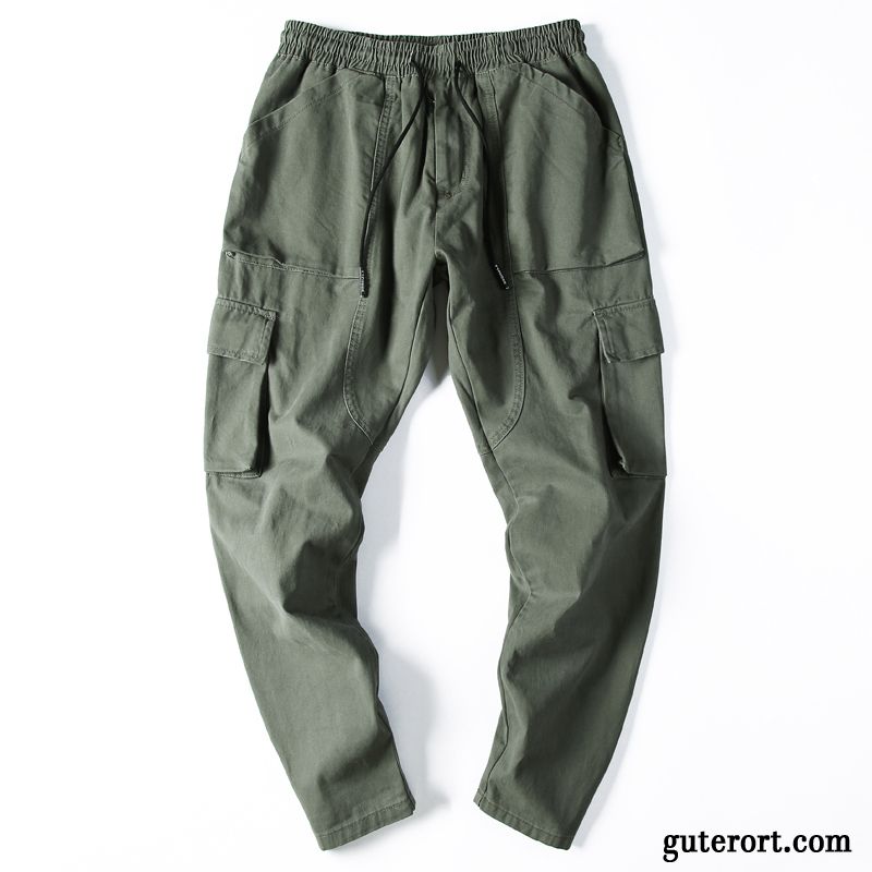 Cargohose Herren Plus Samt Freizeit Europa Trend Lose Gerade Army Grün