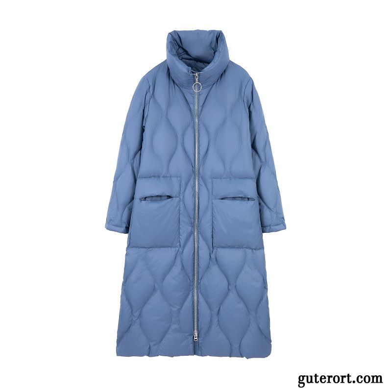 Daunenjacken Damen Langer Abschnitt Winter Gemütlich Temperament Trend Mode Blau