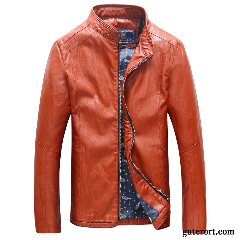 Farbige Lederjacke Herren Verkaufen, Slim Fit Herren Lederjacke Orange