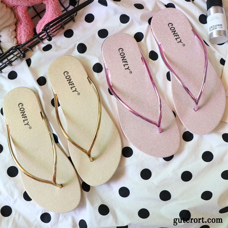 Flip Flops Damen Allgleiches Einfach Neue Sommer Mode Rutschsicher Sandfarben