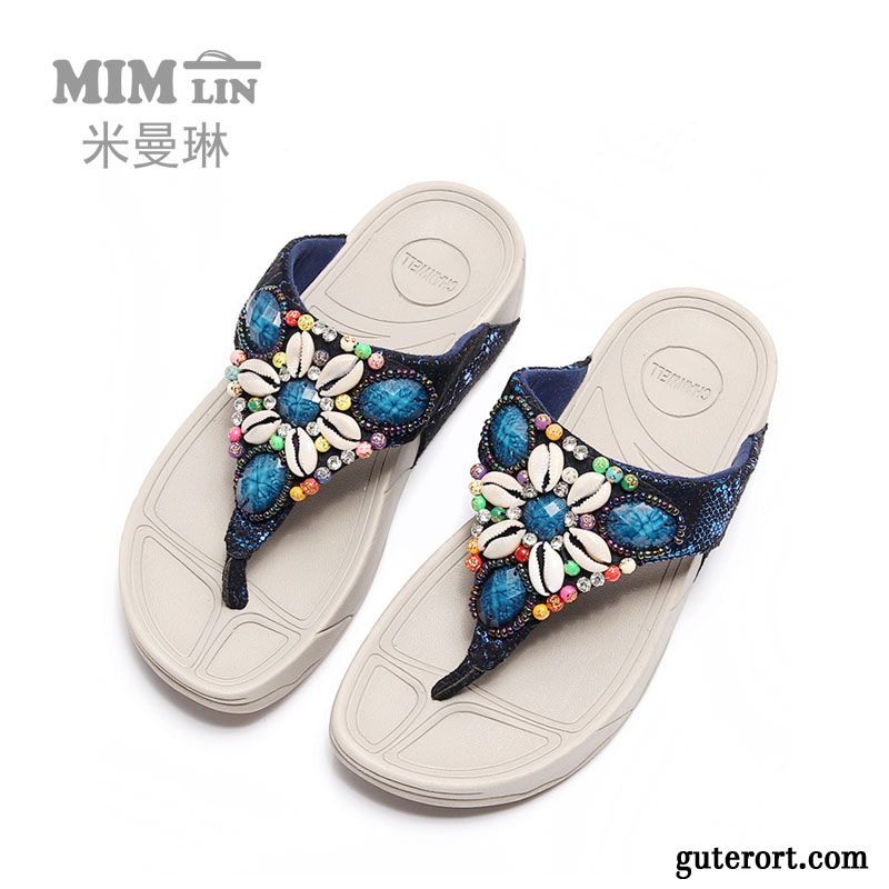 Flip Flops Damen Allgleiches Hausschuhe Neue Weiche Sohle Dicke Sohle Rutschsicher Sandfarben Blau