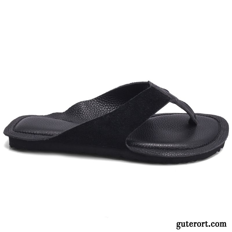 Flip Flops Damen Hausschuhe Leder Neue Sommer Flache Sandfarben Schwarz