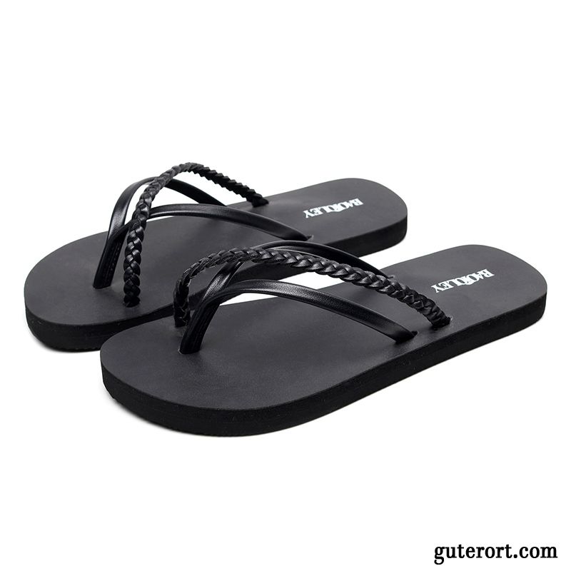 Flip Flops Damen Hausschuhe Pantolette Mode Neue Sommer Rutschsicher Sandfarben Schwarz