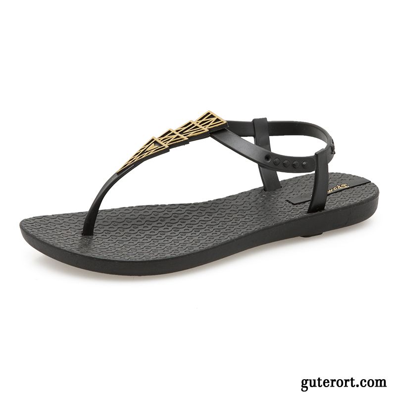 Flip Flops Damen Weiche Sohle Neue Flache Sommer Europa Allgleiches Schwarz