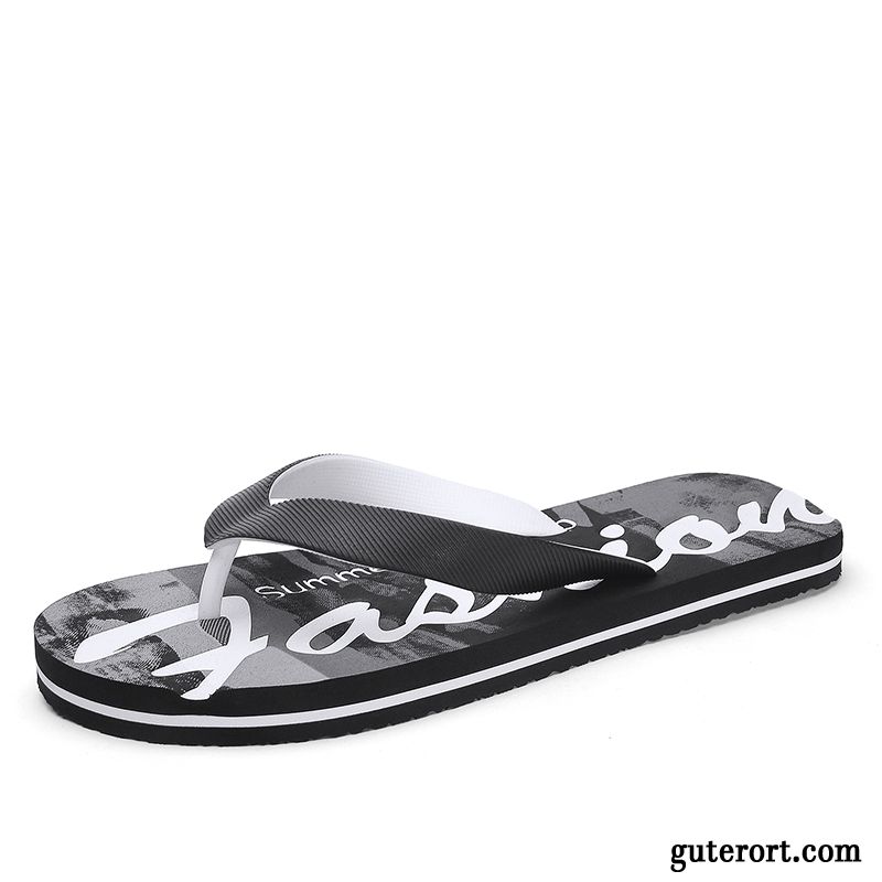 Flip Flops Herren Flache Rutschsicher Persönlichkeit Gummi Draussen Sommer Sandfarben Schwarz