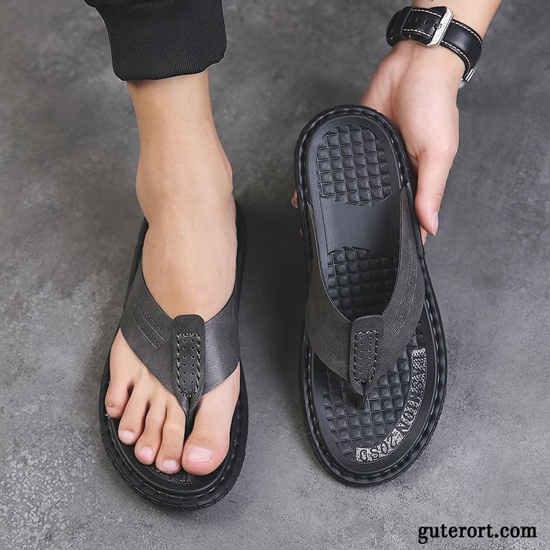 Flip Flops Herren Große Größe Hausschuhe Trend Rutschsicher Europa Atmungsaktiv Sandfarben Schwarz