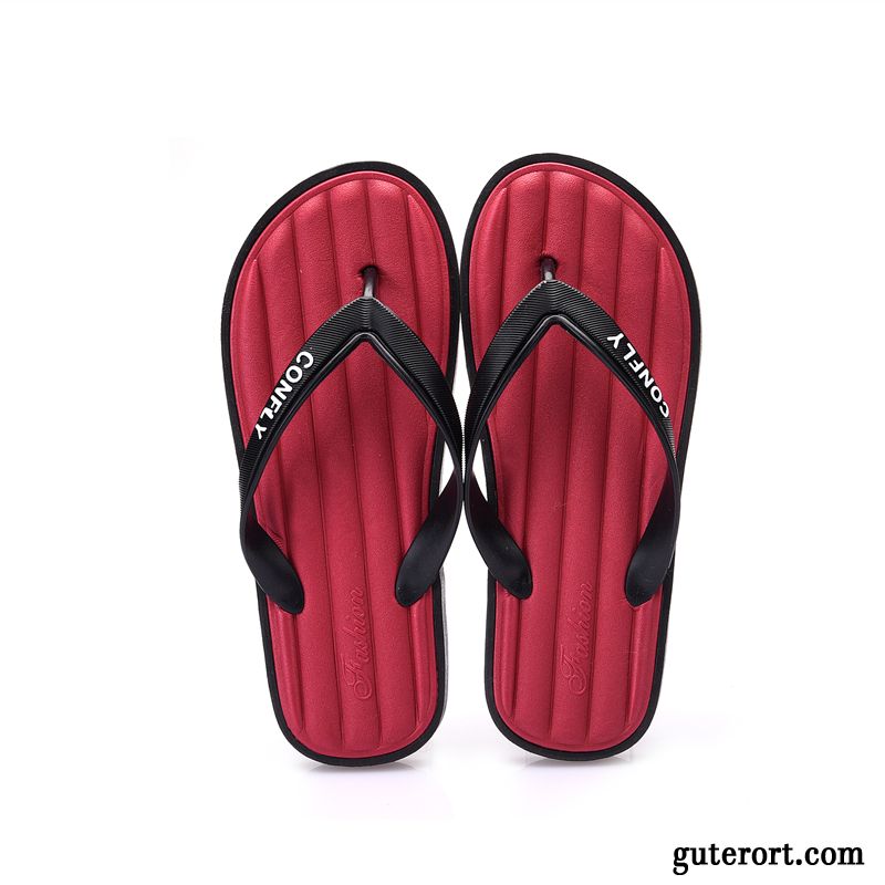 Flip Flops Herren Hausschuhe Rutschsicher Trend Schüler Sommer Neue Sandfarben Rot