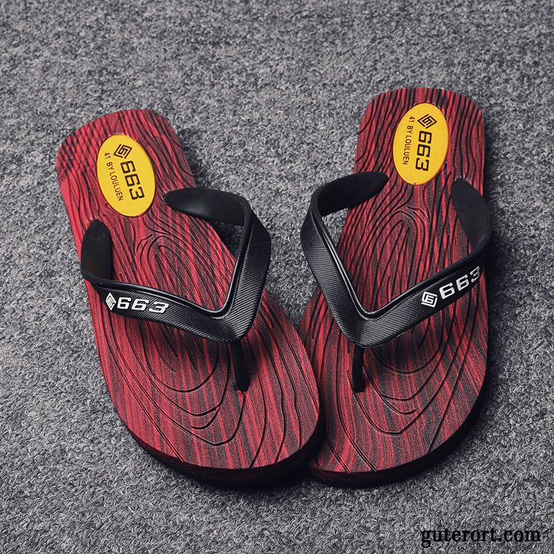 Flip Flops Herren Hausschuhe Sommer Sandalen Neue Rutschsicher Mode Sandfarben Rot