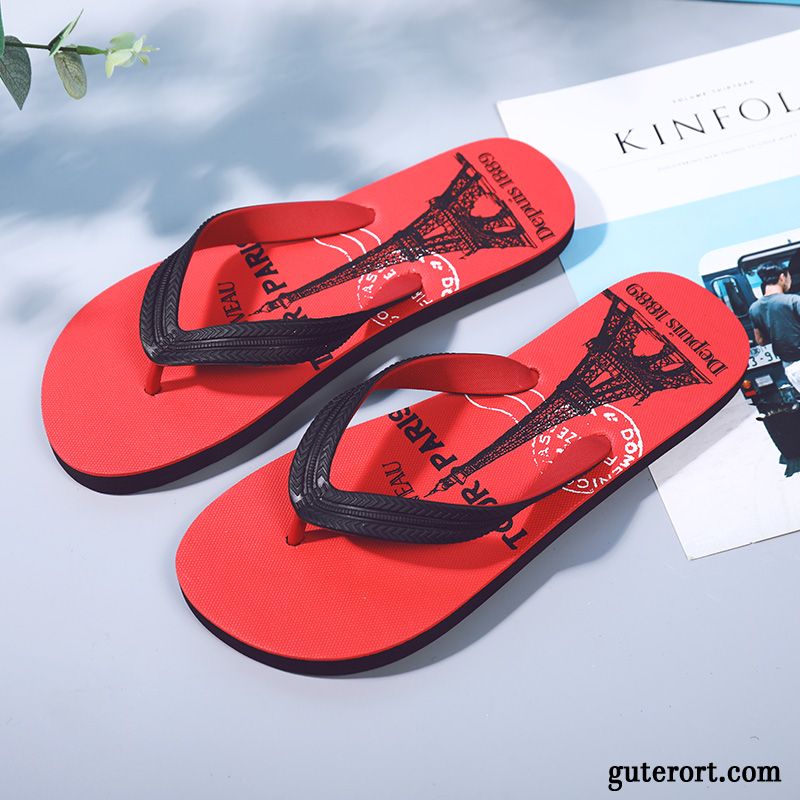 Flip Flops Herren Neue Hausschuhe Rutschsicher Persönlichkeit Sandalen Allgleiches Rot