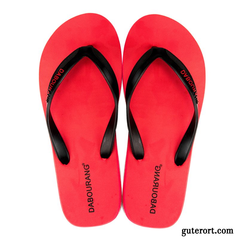 Flip Flops Herren Neue Trend Sommer Rutschsicher Hausschuhe Mode Sandfarben Rot