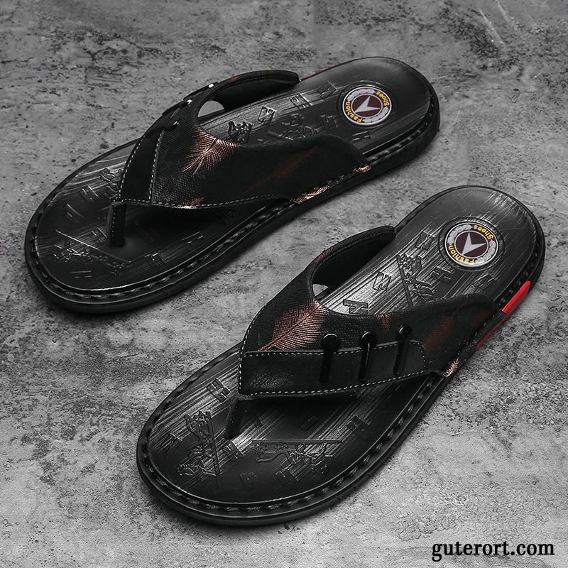 Flip Flops Herren Persönlichkeit Sommer Europa Trend Neue Rutschsicher Schwarz Rot