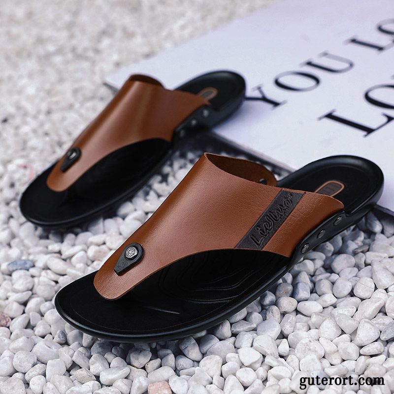 Flip Flops Herren Rutschsicher Trend Rom Sandalen Persönlichkeit Schuhe Sandfarben Braun