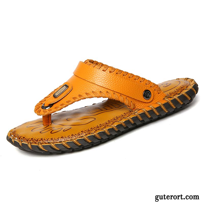 Flip Flops Herren Sommer Oberleder Neue Europa Sandalen Mode Gelb