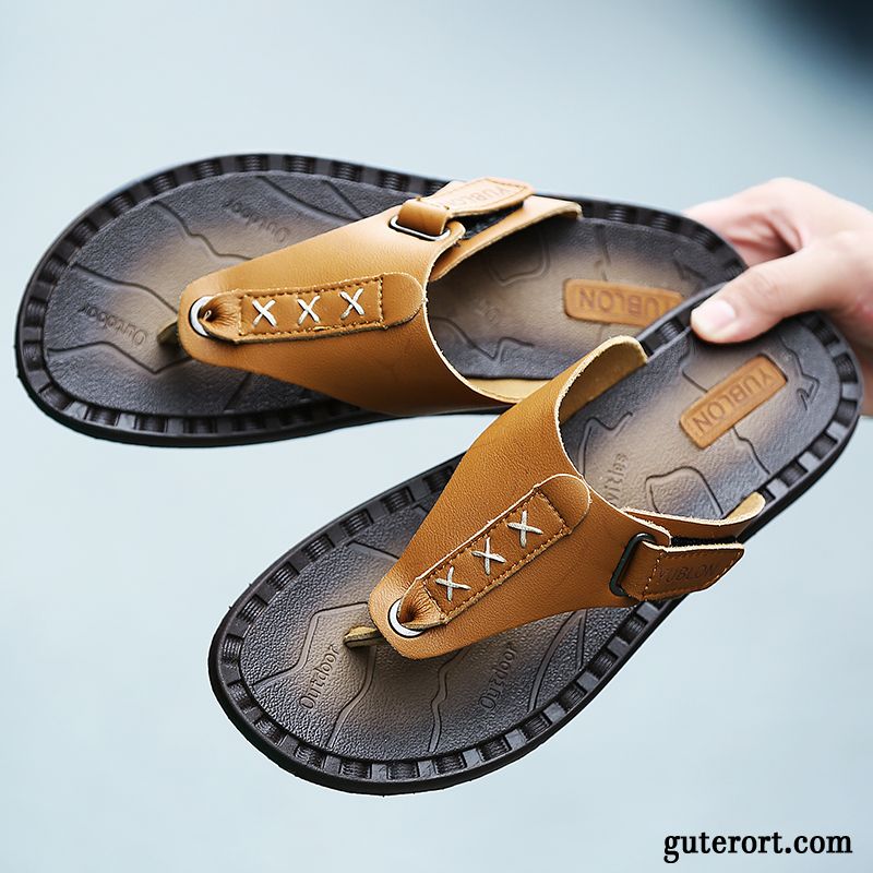 Flip Flops Herren Sommer Rutschsicher Schuhe Sandalen Persönlichkeit Hausschuhe Sandfarben Braun