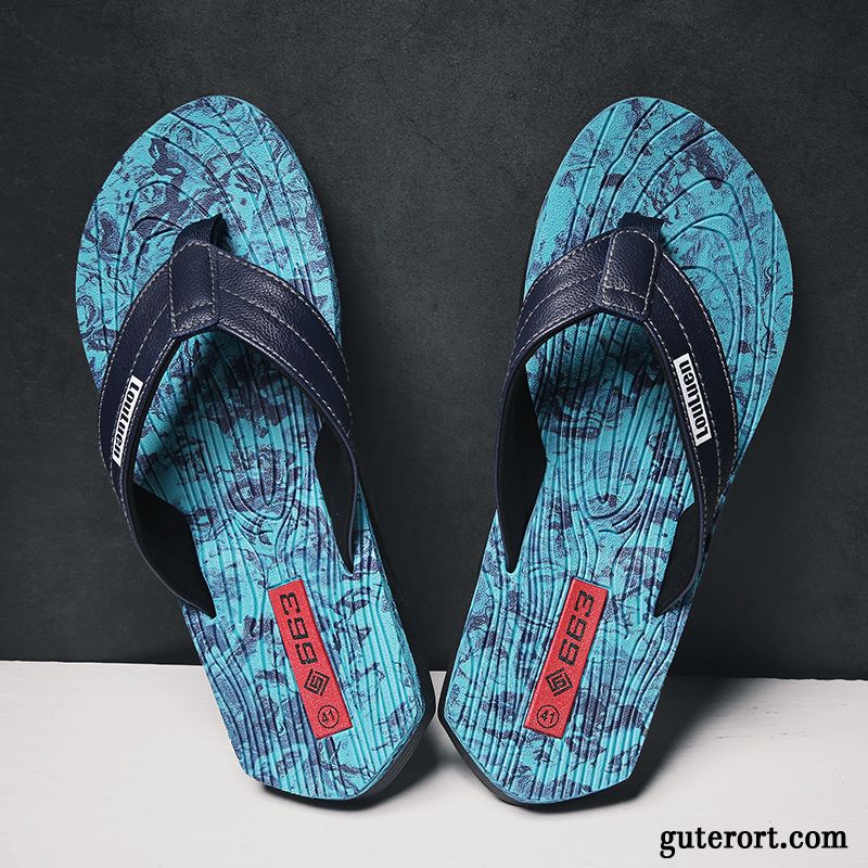 Flip Flops Herren Sommer Trend Persönlichkeit Pantolette Neue Europa Sandfarben Blau