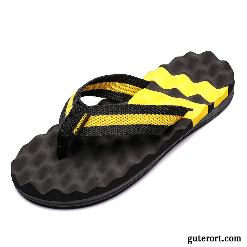 Flip Flops Herren Trend Hausschuhe Sommer Rutschsicher Europa Pantolette Sandfarben Gelb