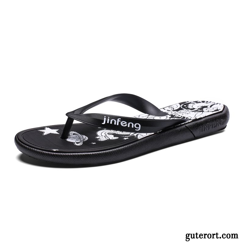 Flip Flops Herren Trend Mode Sommer Pantolette Persönlichkeit Rutschsicher Sandfarben Schwarz