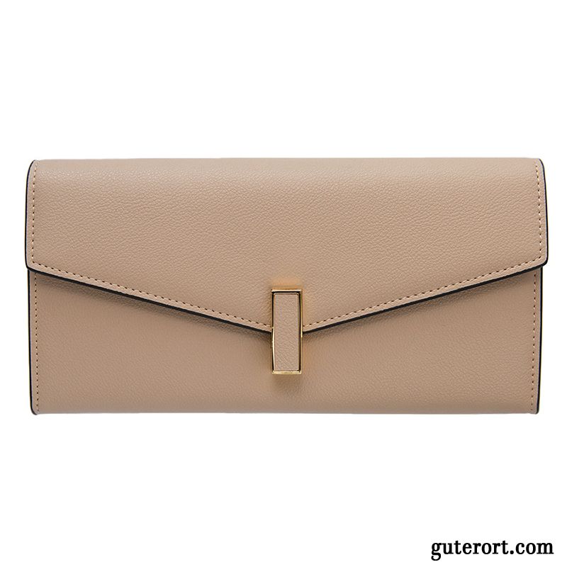 Geldbörse Damen Brieftasche Trend All Match Mode Echt Leder Langer Abschnitt Beige Farbe