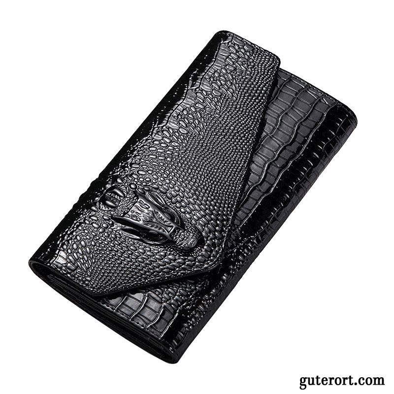 Geldbörse Damen Clutch Neu Tasche Drei Falten 2018 Rindsleder Schwarz