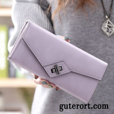 Geldbörse Damen Mode Drei Falten Tasche Brieftasche Langer Abschnitt Neu Purpur Lila