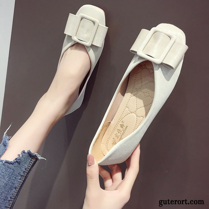 Halbschuhe Damen Allgleiches Mode Neue Schnürschuhe Vierkantkopf Weiche Sohle Beige Hell