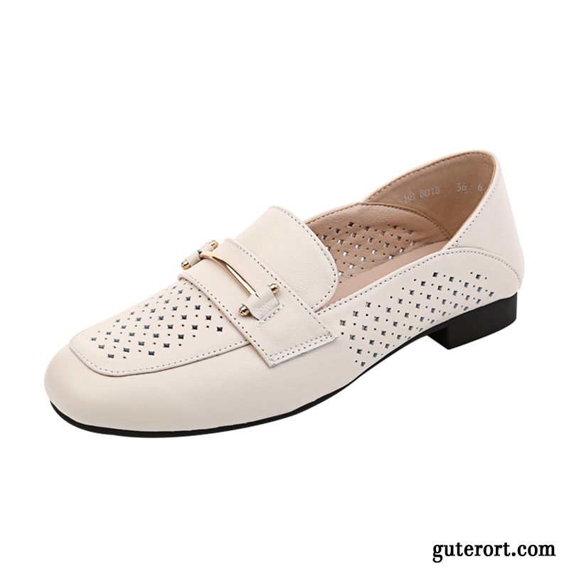 Halbschuhe Damen Flache Echtleder Weiche Sohle Sommer Schnürschuhe Neue Beige