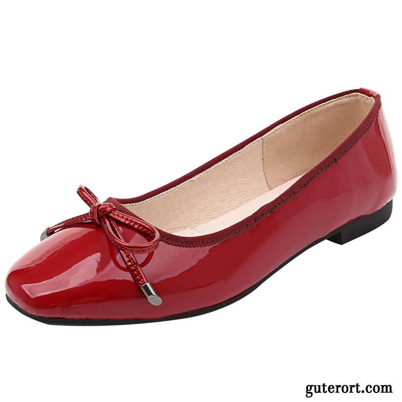 Halbschuhe Damen Herbst Allgleiches Neue Weiche Sohle Sommer Lackleder Hell Rot