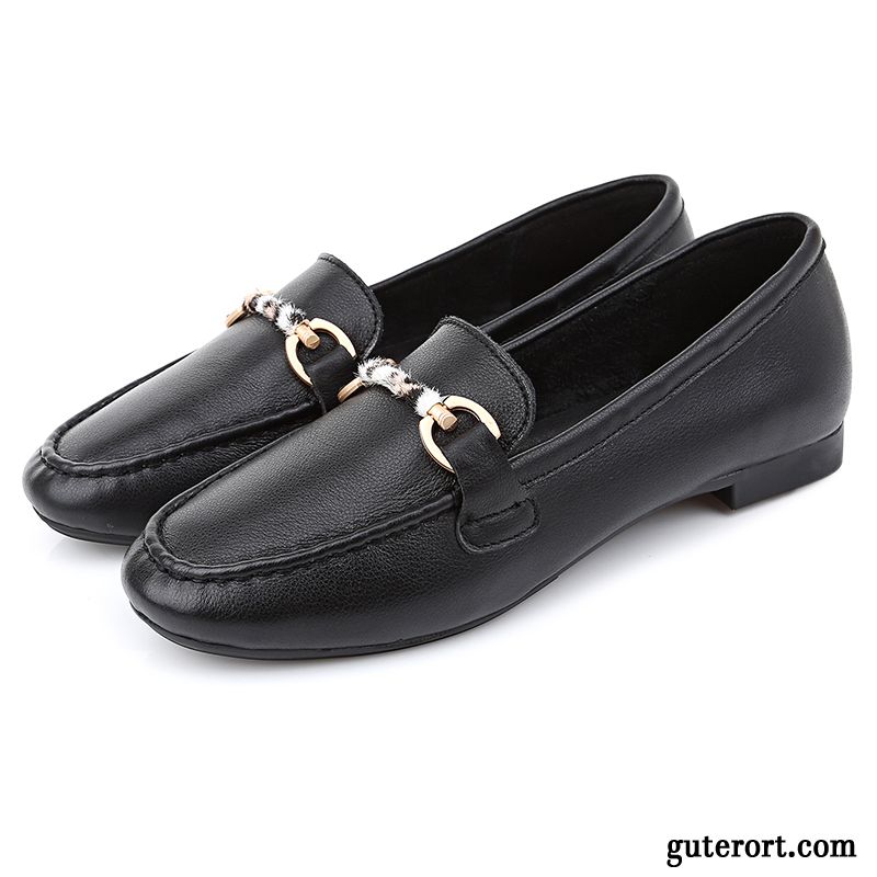 Halbschuhe Damen Schnürschuhe Runde Zehe Echtleder Neue Sommer Slip-on Schwarz