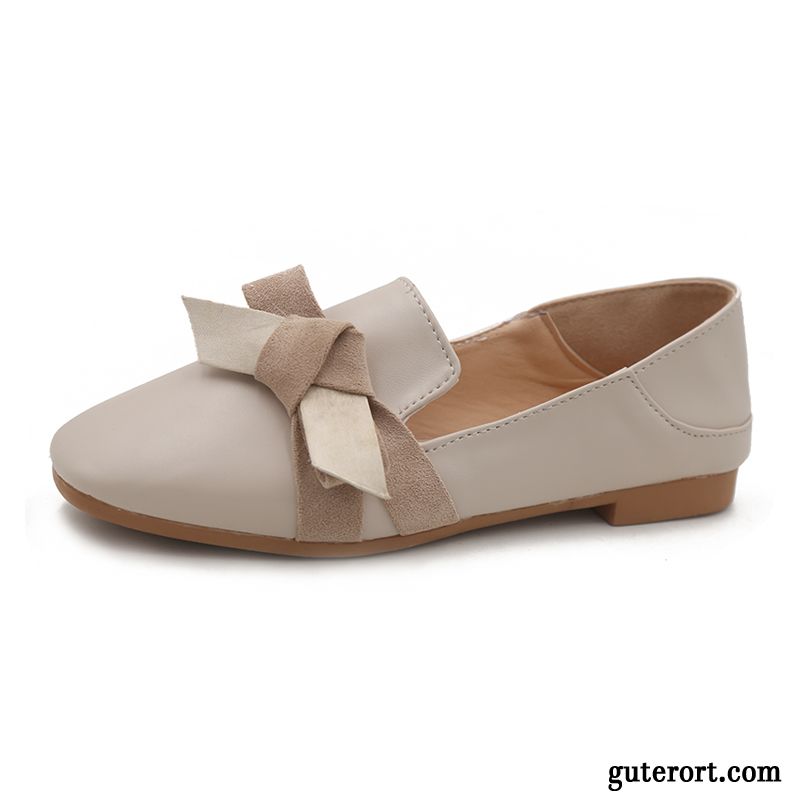 Halbschuhe Damen Slip-on Neue Herbst Schnürschuhe Flache Schuhe Weiche Sohle Beige Hell