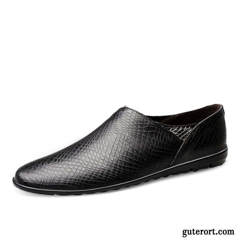 Halbschuhe Herren Echtleder Slip-on Trend Allgleiches Faul Casual Schwarz