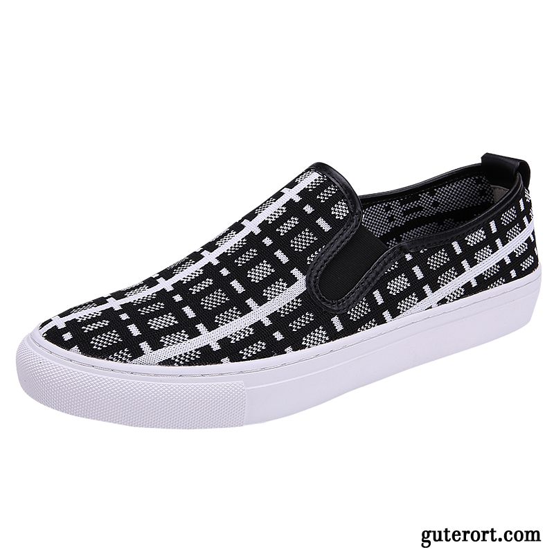 Halbschuhe Herren England Casual Slip-on Dicke Sohle Atmungsaktiv Sommer Schwarz